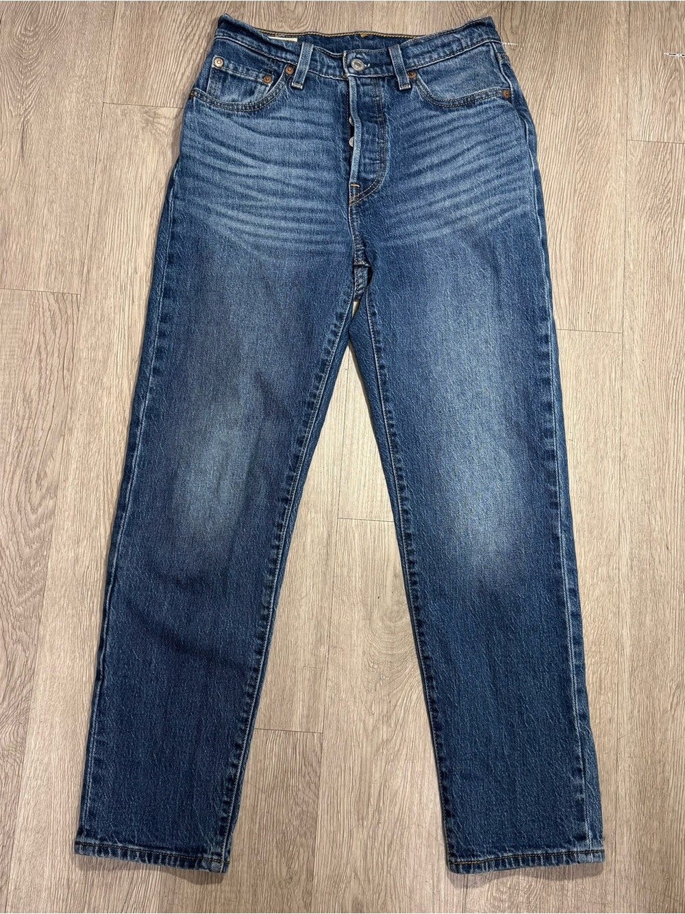 Pre Owned Levis Womens 501 Original Regular Straight Jeans Med Wash 25x28